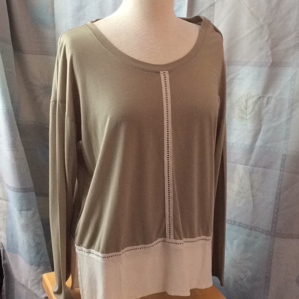 Olive green and cream ladies top